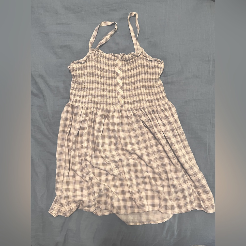 TORRID smocked babydoll top, plaid grey and ivory